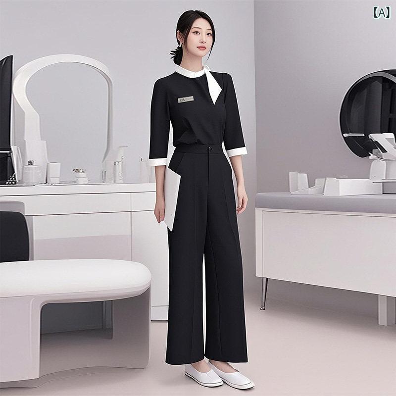 美容院 美容 師 作業 服 レディース 美容院の 作業 服、 高級な 雰囲気の ヘルスクラブの フロント デスク、 歯科 コンサルタント、 プロの 美容 師、 プロの スーツの 女性