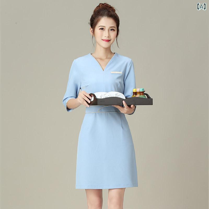 美容院 美容 師 作業 服 レディース 美容 師 作業 服 女性の 新しい 秋の ドレス フットバス 健康 スパクラブ 美容 室 技術者の 制服 気質