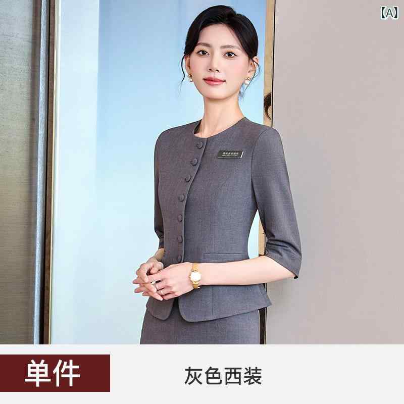 美容院 美容 師 作業 服 女性 シングル ピース / スーツ プロの 女性用 七分 袖 医療用 美容 コンサルタント ゴールドショップ ショッピング ガイド フロント デスク 美容 店 美容 室 作業 服