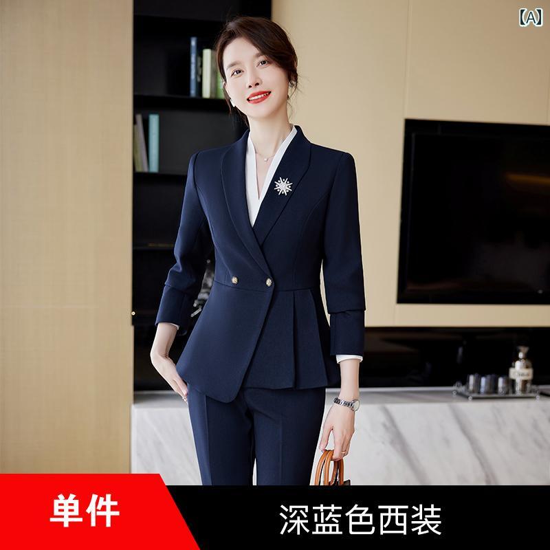 美容院 美容 師 作業 服 レディース 春と 秋の 女性の ための プロフェッショナル スーツ、 高級な 気質、 女神のような フロント デスクの 仕事 服、 宝石 店、 美容院の 仕事 服