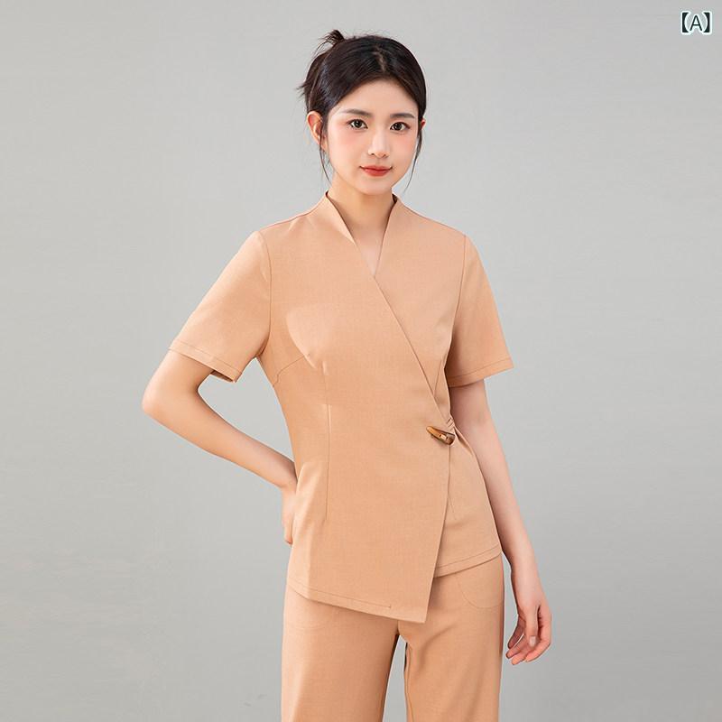 美容院 美容 師 御役目 服 レディース 美容 師 御役目 服 亭主もち 御前上等 美容 室 ひと肌 支配人 御役目 服 美容 SPA 無地 半袖 背広 エステユニフォーム-ダイエット・健康