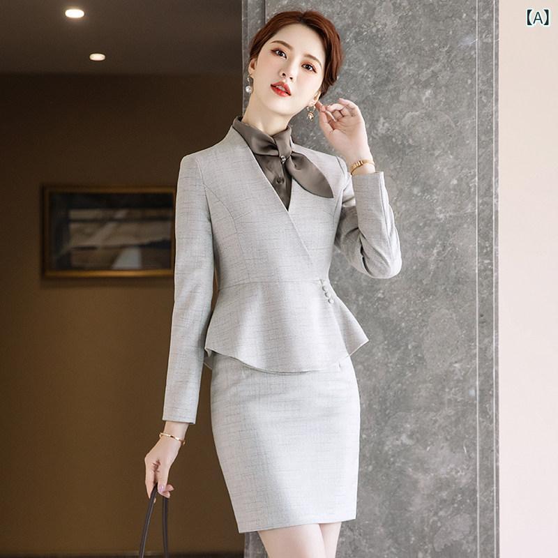 美容院 美容 師 作業 服 レディース 女性用 高級 プロフェッショナル スーツ、 エレガントな 営業 オフィス、 ホテルの フロント デスク、 美容 師、 美容院の 作業 服、 春と 秋