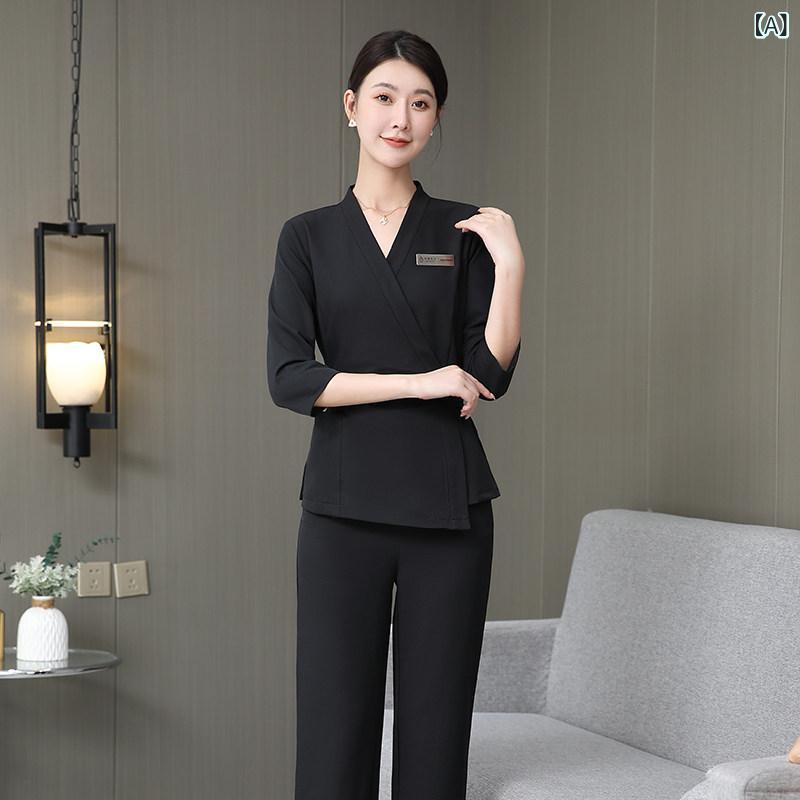 美容院 美容 師 作業 服 レディース 秋の 新しい 美容 師 作業 服 女性 高級 美容 室 フットバス 健康 センター スパクラブ 技術者 制服 セット