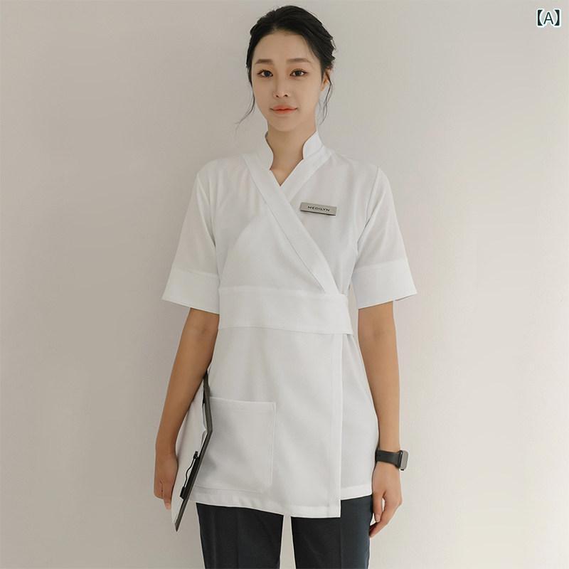 美容院 美容 師 作業 服 レディース ビューティーサロン、 ヘルスクラブ、 フットマッサージ、 SPA 技術者の ユニフォーム、 刺繍入り マニキュア、 美容 師の 作業 服 スーツの 新型 モデル