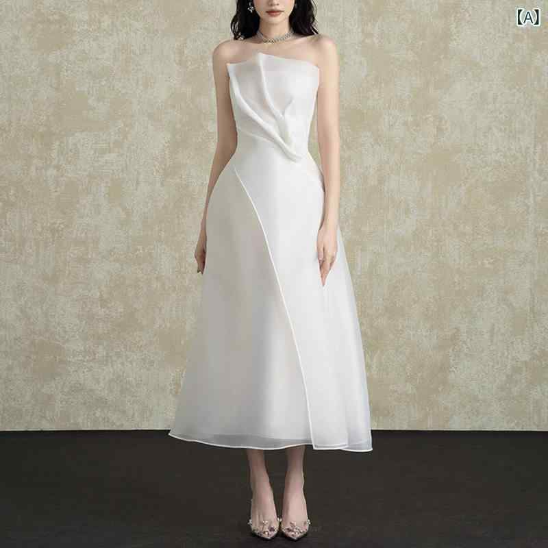 チャイナ ドレス スカート フランス 人 レデイース の 白い チューブ トップ ドレス 女性 2025 夏の ウエスト の チュールドレス スカート|SEIYUショップ