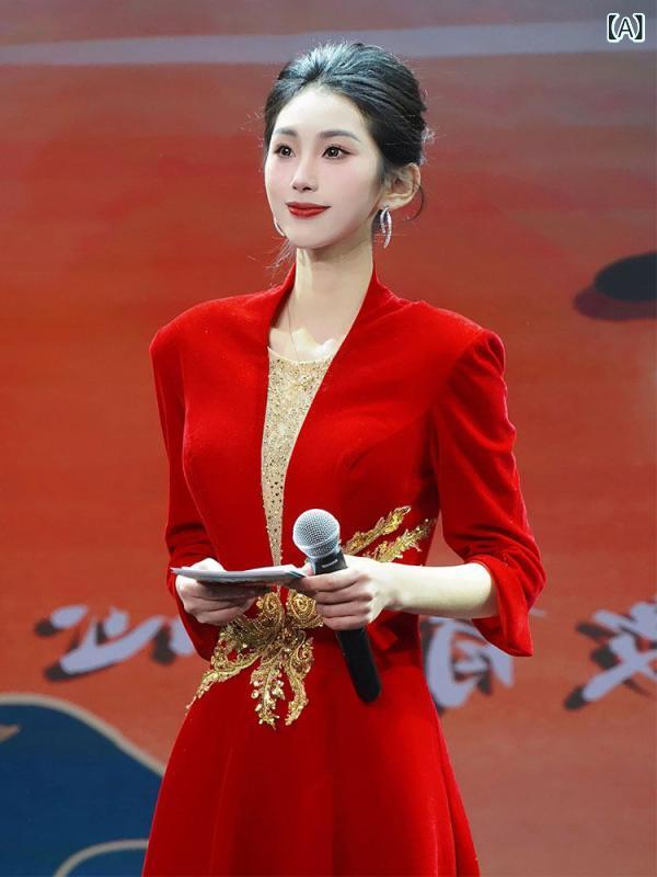 チャイナ ドレス スカート 司会 イブニングドレス 2025 新作 レッド 威厳 雰囲気 国家 風 年次 総会 芸術 審査 気質 パフォーマンス 衣装 女性 ロング 8,834円