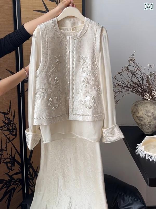 チャイナ ドレス スカート 新しい 中国 風の 婦人 服 中国 風 禅 ベスト 1歳の パーティーの 母親の ドレスの スカート スーツの チャイナ ドレスの 夏の 2025 新しい