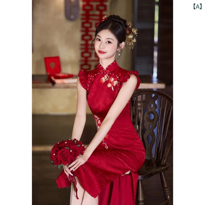 チャイナ ドレス スカート 赤い チャイナ ドレス. トースト ドレス. 花嫁の プチ 婚約 ドレス. スカート. チャイナ風の ウェディング 帰りの ドアの 刺繍. 普段着｜SEIYUショップ 11,269円