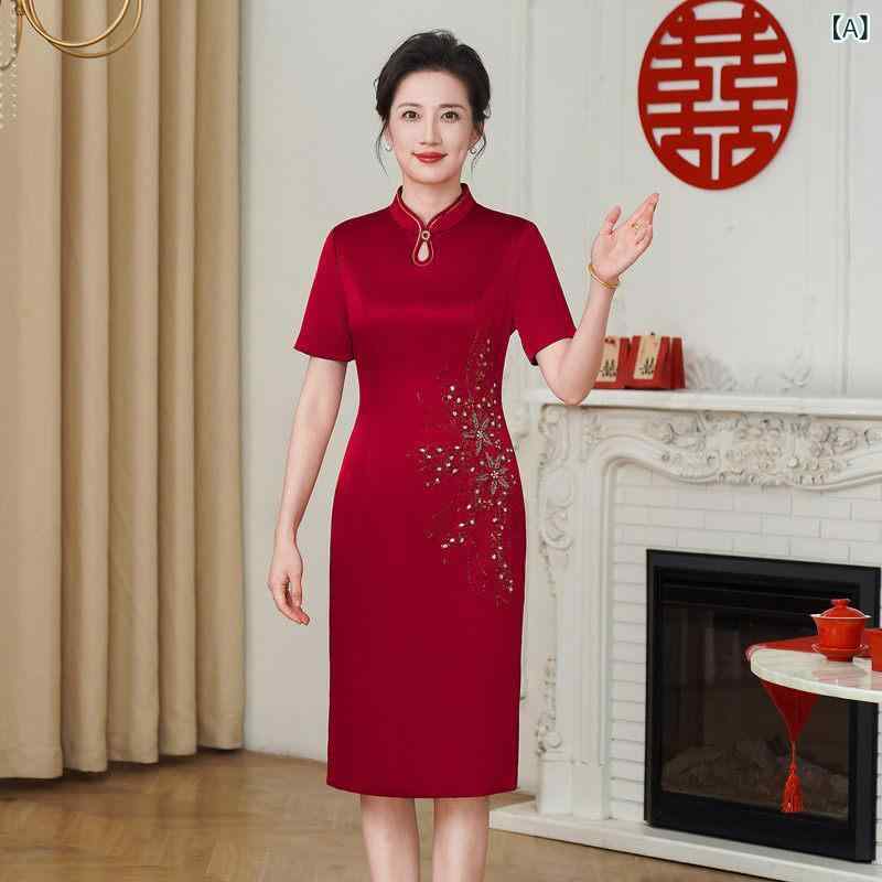 チャイナ ドレス スカート 高級な 軽い 高級な 新しい 中国の 結婚 式の 母親の ドレスの チャイナ ドレス 若い 幸せな 義理の 母の 結婚 式の 宴会の ドレスの スーツ 春と 夏