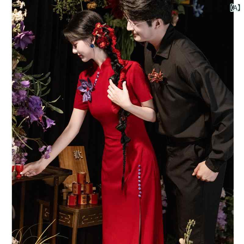 チャイナ ドレス スカート 赤い チャイナ ドレスの トースト ドレスの 花嫁の 新しい 中国 風の 婚約 ドレスの 結婚 式の 高級 感の 美しい 日常 着の 改良 された 女性