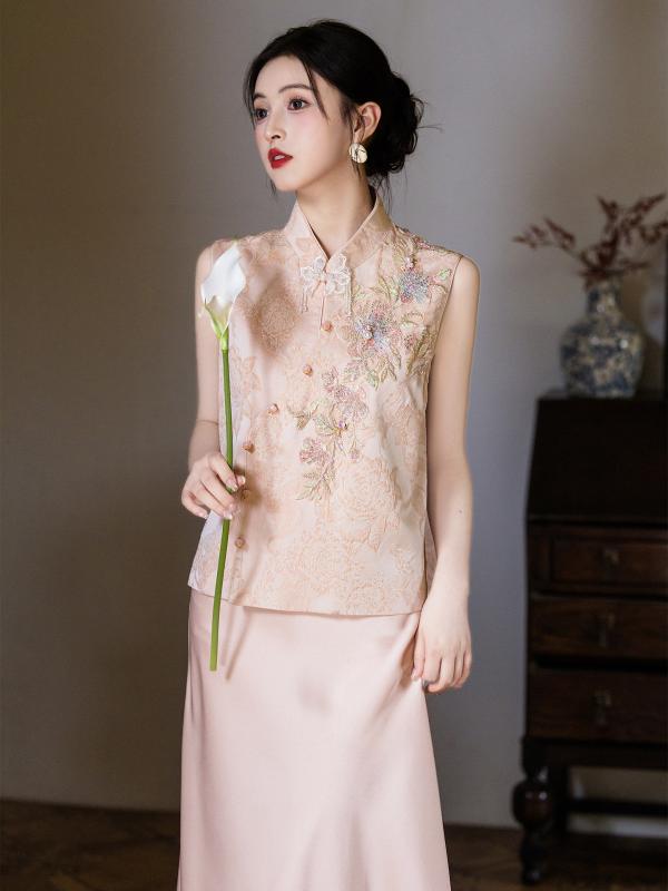 チャイナドレス レディース ピンク系 2点セット 新中式 結婚式 披露宴 礼服 敬酒服 回門服 ブライダル パーティードレス お呼ばれ 二次会 ドレス 大きいサイズ ゆったり 体型カバー 着痩せ 細見え 二の腕カバー お腹周り 高級感 エレガント 上品 ｜SEIYUショップ