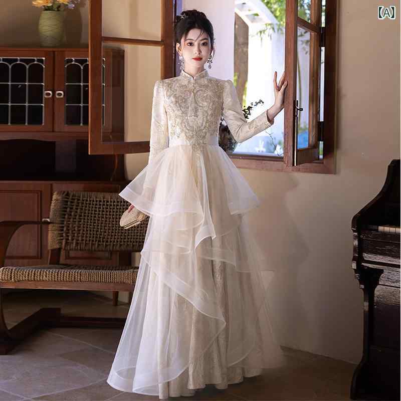チャイナ ドレス スカート 新しい 中国の チャイナ ドレス、 改良 された トースト ドレス、 2024年の 新婦 婚約 ウェディング イブニングドレス、 冬用 モーニング ガウン ドレス