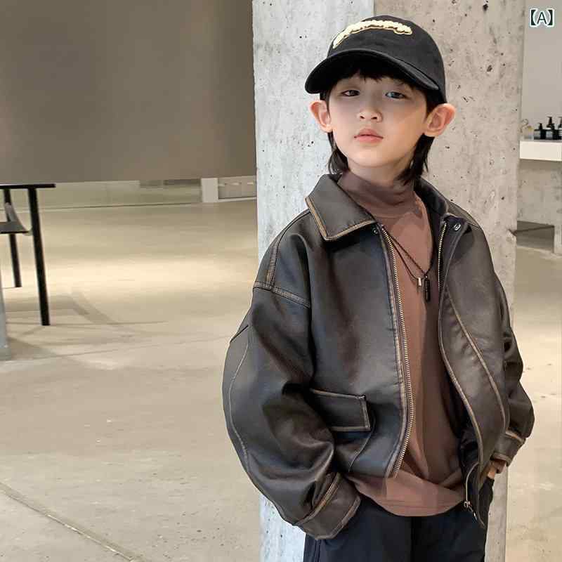 子供用レザージャケット ボーイズ レザージャケット 2024 春と 秋の 新しい スタイル 中型と 大型の 子供 ストリート ボーイズ ハンサム 子供 春 ジャケット トレンディな ブランド