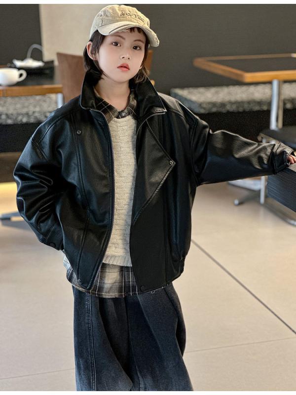 子供用 アウター キッズ 男の子 女の子 秋用 PUレザージャケット フェイクレザージャケット ライダースジャケット スタジャン ブルゾン 羽織り トップス ヴィンテージ風 アメリカンレトロ カジュアルスタイル ゆったり 大きいサイズ 体型カバー 着痩せ|SEIYUショップ