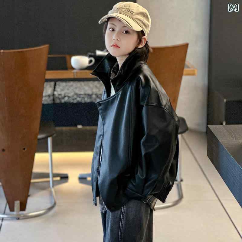 子供用レザージャケット 子供用 秋 新作 男の子と 女の子 カジュアル アメリカン レトロ PU レザージャケット バイク スタイル ジャケット レザージャケット スタイリッシュ