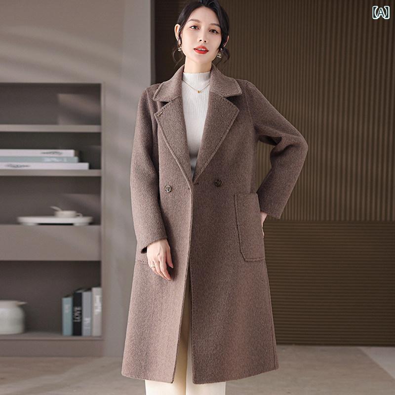 おしゃれ 秋冬 コート レディース な 両面 ラクダ 毛 コート 女性用 ロング 2025 秋冬 マザーズ スーツ カラー トップ ウール コート|SEIYUショップ