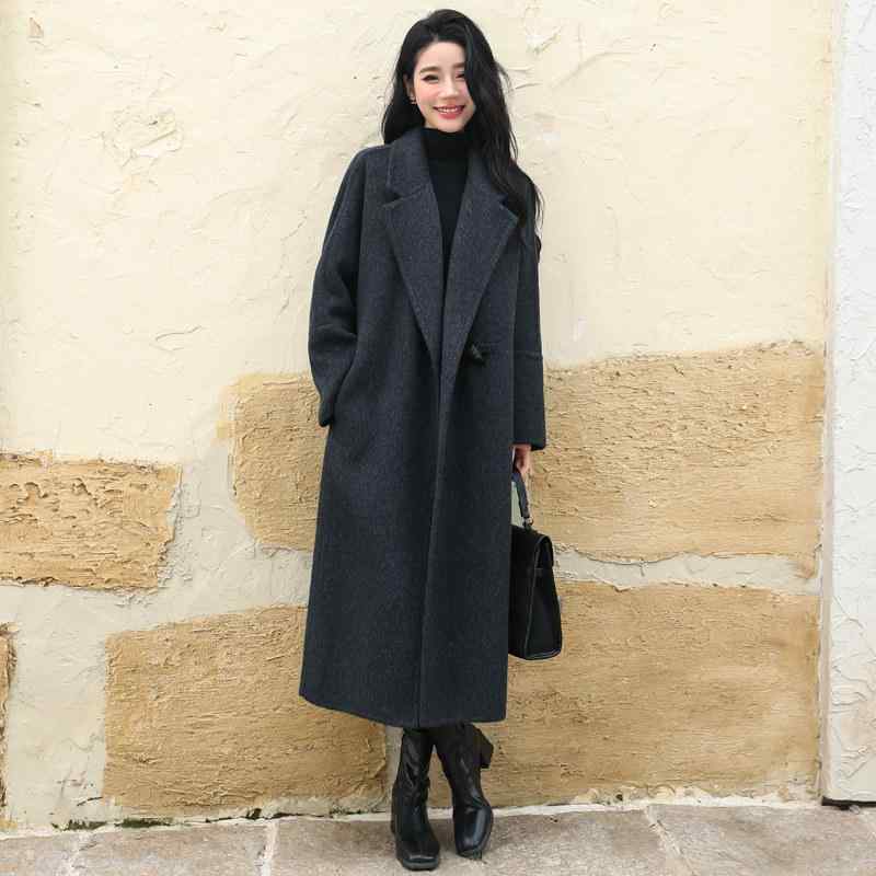 おしゃれ 秋冬 コート レディース 女性用 ロング ダブルフェイス カシミヤコート、 高級 2024年 冬 新作 ダーク グレー スーツ カラー ウール コート