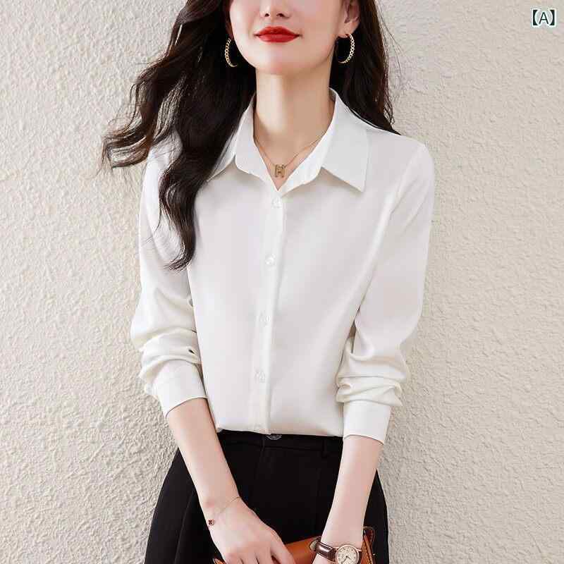 長袖シャツ レディース 春秋 ホワイト カラーの 兄弟 兄弟の 新しい 100 シルクシャツの 女性の 長袖 2024 春と 秋の スタイルの ファッショナブルな 気質の プロの 桑の 絹の トップス