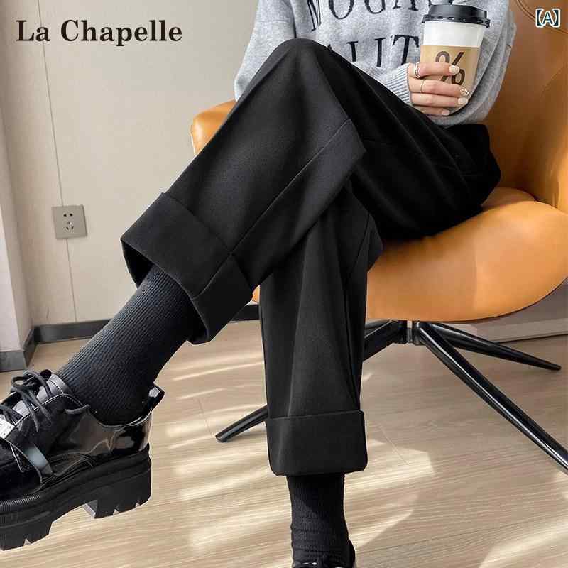 ハイウエスト ワイドレッグ スーツパンツ La Chapelle ブラック シガレット スーツ パンツ レディース 春秋 2025 新作 スモール ストレート ハイ ウエストお ばあちゃん ハーレム パンツ