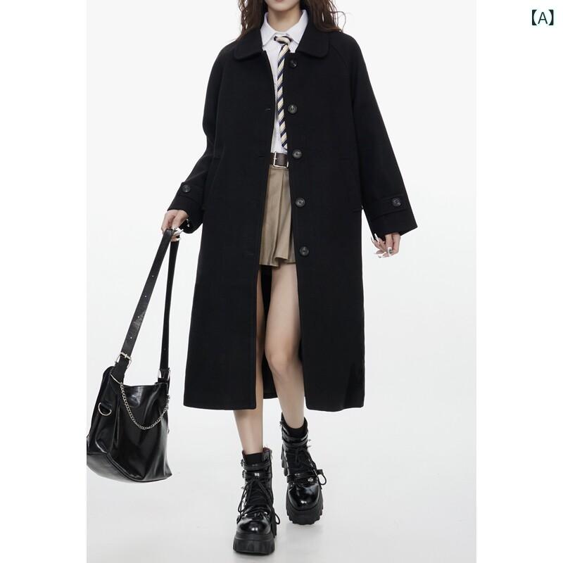 カシミヤコート レディース ミドル丈 女性の ための 黒の コート 2024 新しい 冬 スタイルの小さな 暖かい ウール スリム スリム ミディアム ロング ウール コート