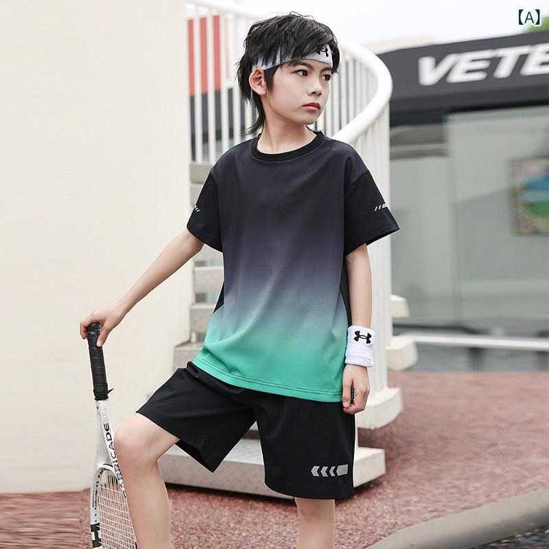 ちびっ子用篭球制服 お坊っちゃんの 夏の 背広 速 乾燥した 篭球 背広 2025 耳あたらしい ちびっ子用 内燃機関 地絹 半袖 運動競技 T プルオーバー グラデーション 速 乾燥した 服