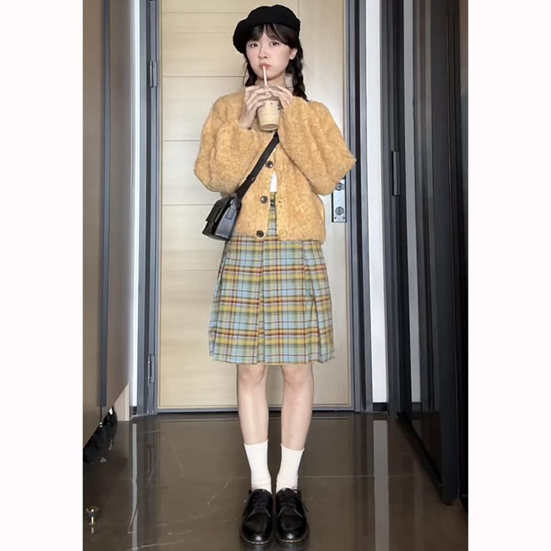 チェック柄プリーツスカート 2023 春秋の 新作 チェック 柄 スカート レトロ 小さめ A ライン スカート ハイ ウエスト スリム デザイン チェック 柄 スカート