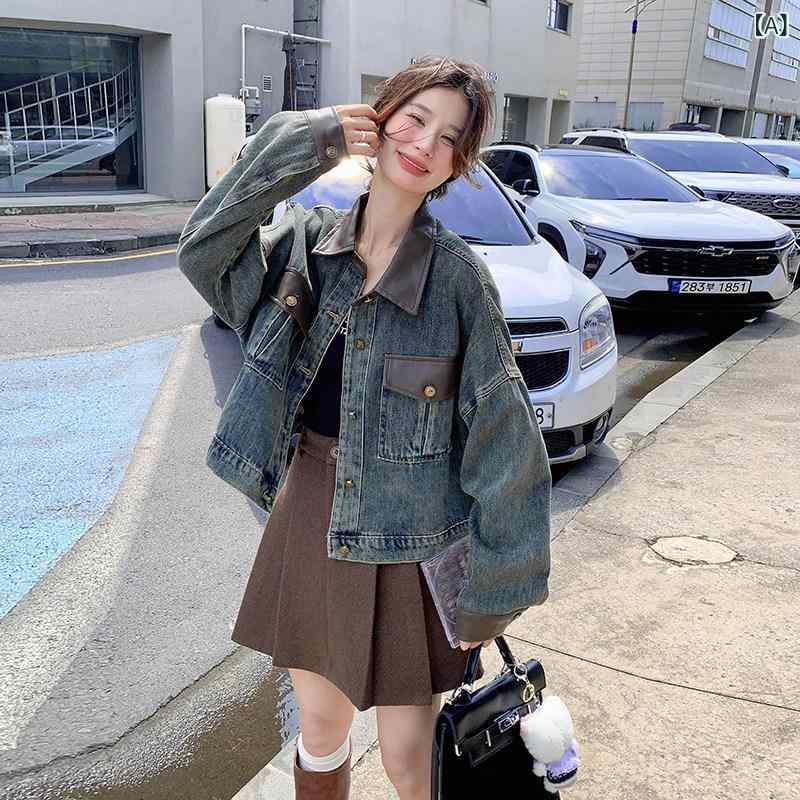 レトロ デニムジャケット 女性 女性用 ブルー レザー デニム ショート ジャケット、 デザイン センス、 2025年 春の新 スタイル、 カレッジ スタイル、 年齢を 軽減 する、 万能 ジャケット トップ