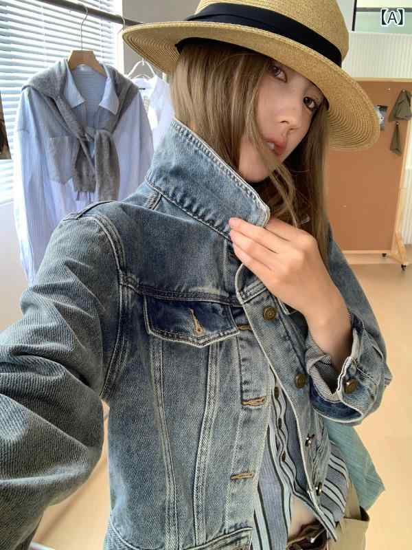 レトロ デニムジャケット 女性 周 一同◆ 初秋 風 レトロ ショート デニムジャケット レディース ゆったり ダメージ 加工 万能 カジュアル ショート ジャケット｜SEIYUショップ