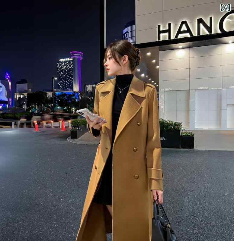 カシミヤコート レディース ミドル丈 2024年 秋 冬 レディース ダブルフェイス カシミアコート、 ミドル 丈、 ハイ エンド プチ スリムフィット、 ストレート ショルダー ウール コート