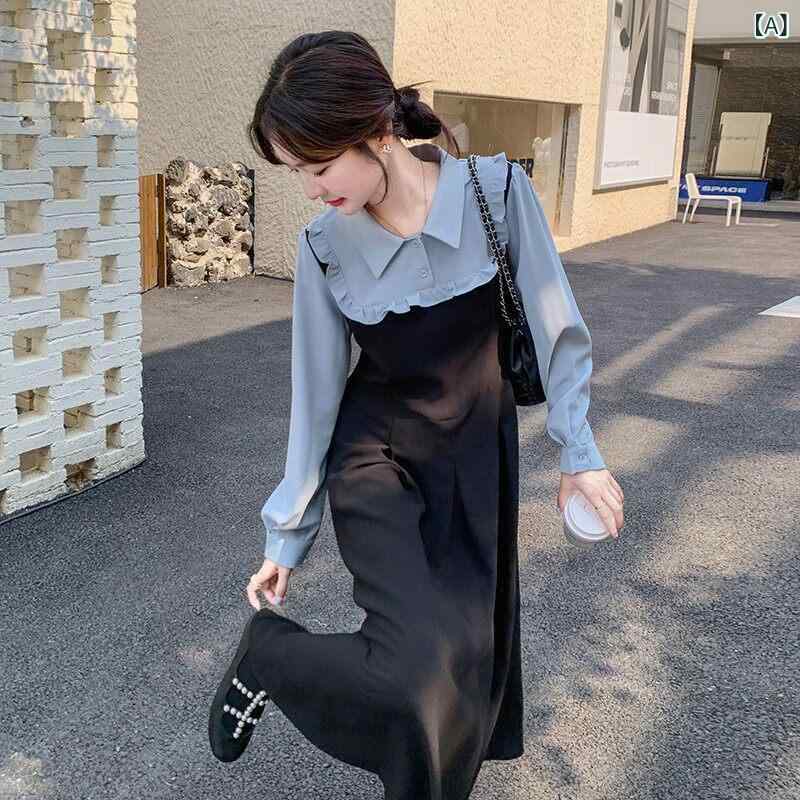 シャツワンピース レディース フランスの 気質の フェイク ツーピース コント ラスト カラー シャツ ドレス 女性 2025 春と 秋の 新しい 韓国 版 ウエスト スリム ロング スカート 6,346円