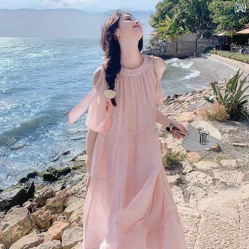 一肩先 ズボン吊り スコート 夏の 成人女性の 利益の サクラ色の ストラップレスの 全能 御召しもの、 2025年 春の 新作 御休み表現スタイルの ゆったりと した か細いな 手ぬるい ホルターネック 御召しもの