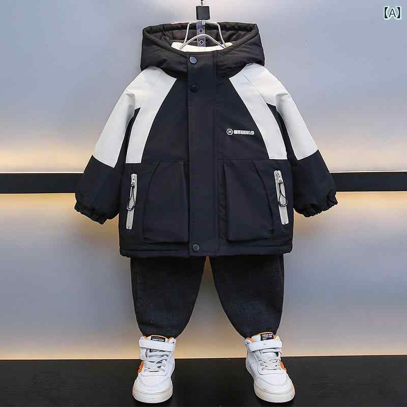 子供用フリースジャケット 男の子 パーカー 男の子の 秋 冬 ジャケット キルティング 2024 新しい 子供用 2枚入り ジャケット パーカー ベビー 冬 厚手 コットンコート
