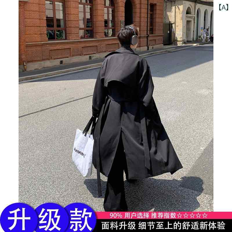 メンズトレンチコート年月 成人男性用の 黒の ダブル乳ぶさ トレンチコート、 春と 秋の 表現スタイル、 韓国 風、 御前上等で 見目麗しいな 真っただ中 丈の 連合王国 風 厚地の外套