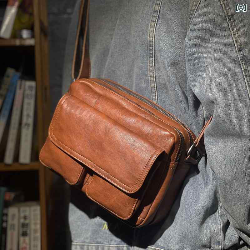 チェストバッグ ウエストバッグ 手作り 植物 タンニン なめし 牛 革 クロス ボディバッグ小さな バック パック メンズ 横型 メンズバッグ レトロ ショルダーバッグ本 革 カジュアル メッセンジャーバッグ