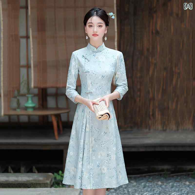 アオザイ ドレス 新しい 中国の アオザイ 毎日 改良 された チャイナ ドレス 2024 新しい 若い 女性の 民族 風 レトロ スリム ドレス 春