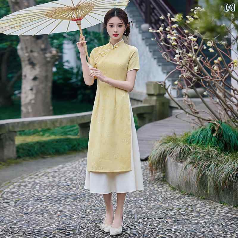 アオザイ ドレス 新しい 中国 風の 母親の チャイナ ドレスの スカートは、 試験の アオザイ ドレスの 女性は、 腹部を カバー し、 2025年の 新しい 大学 入試を 改良 しました