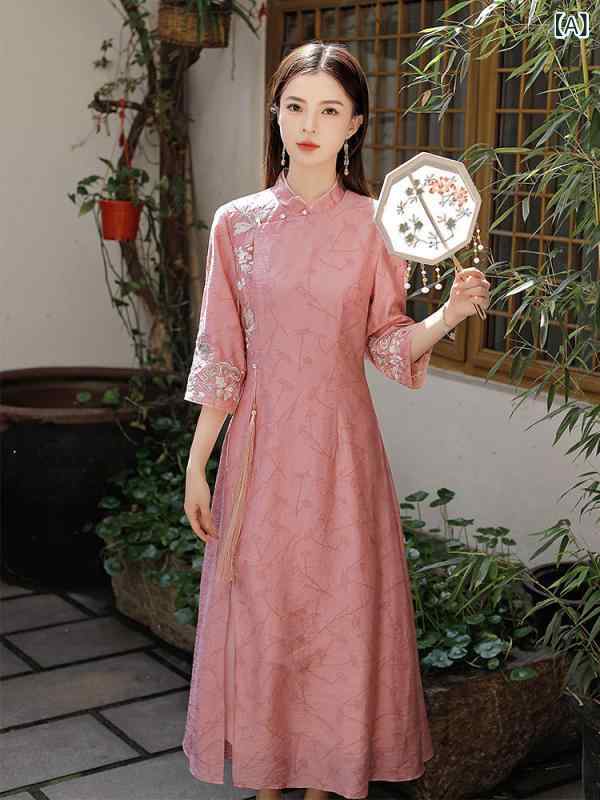 アオザイ お召しもの 組みかえる された 瀬戸もの お召しものの 夏の お姉さん 2024 目あたらしい 中国 風の 日常の 人となりの 窈窕たるな レトロな 若々しい 亭主もち ドレス-レディースファッション