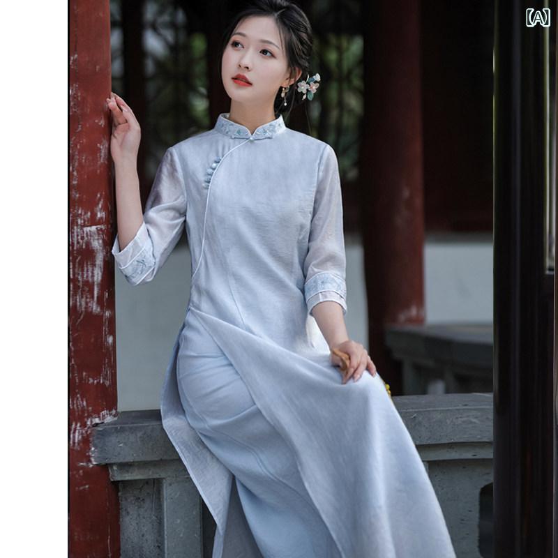 アオザイ お召しもの Weiyun 夏 目あたらしい 中国 風 組み換える アオザイ 瀬戸もの お召しもの か細い お召しもの 拾独居室 刺しゅう お化け 紅茶 お召しもの