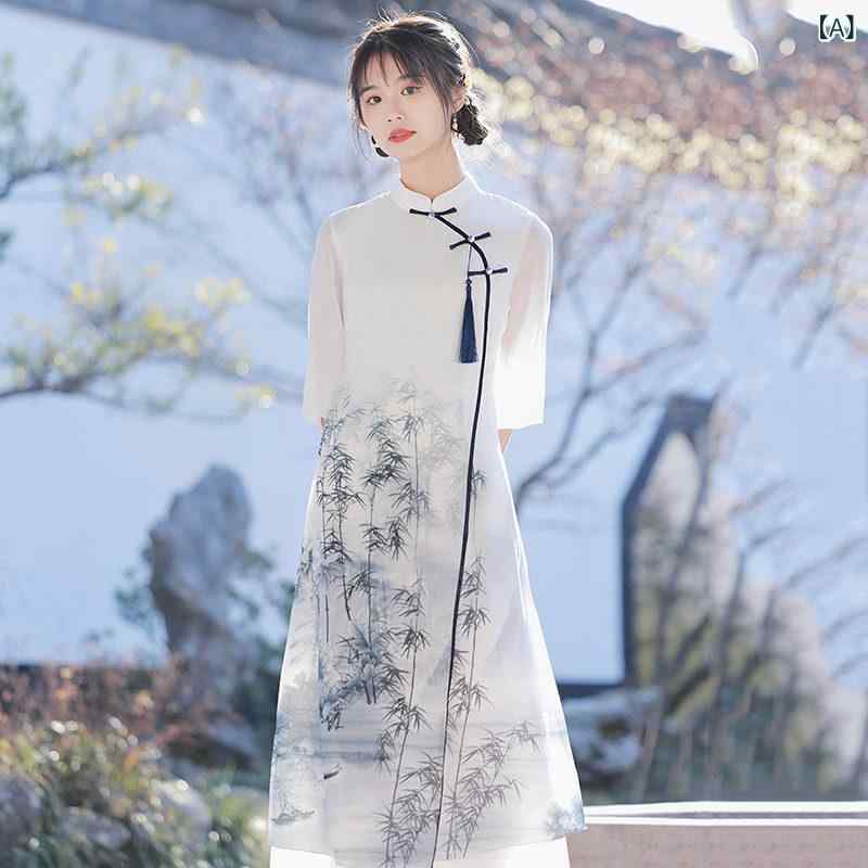 アオザイ ドレス 新しい 中国 風の アオザイ チャイナ ドレス 改良 された 新しい 2023年 若い 女の子の高 レベルの 国民的な スタイルの ティー ドレス サマー ドレス 7,325円