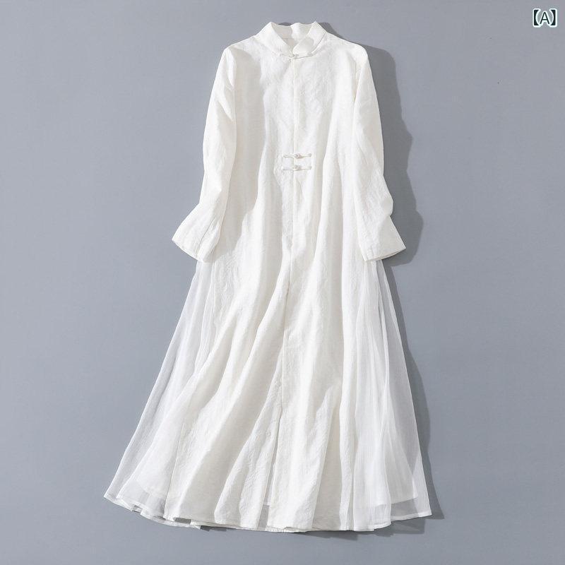 アオザイ ドレス 2024年 秋 冬 新作 禅 茶 道具 レディース 漢 服 改良 チャイナ ドレス 茶 芸家 服 ドレス