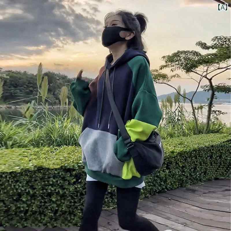 秋冬フード付き パーカー レディース 女性の ための フード 付き 薄い トレーナー 2024 新しい 人気の 春と 秋の ゆったりと した 怠 惰な スタイルと ベルベットの ミッド レングスのお 尻を カバー する ジャケット