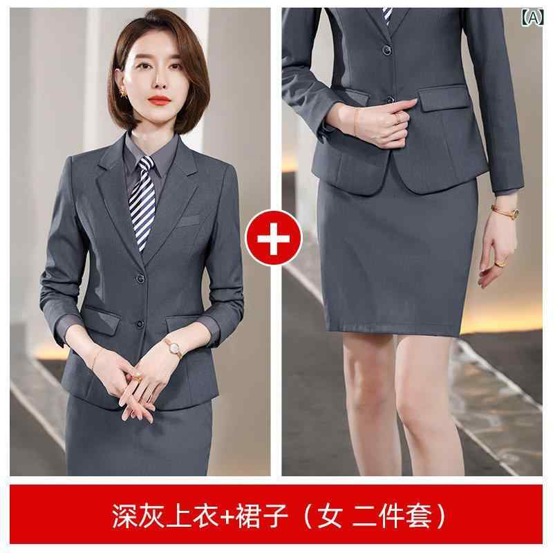 女性用カジュアルスーツ 男性と 女性の ための グレーの スーツ、 高級な プロの 気質、 公務 員 面接 スーツ、 大きい サイズの ホテル 作業 服|SEIYUショップ