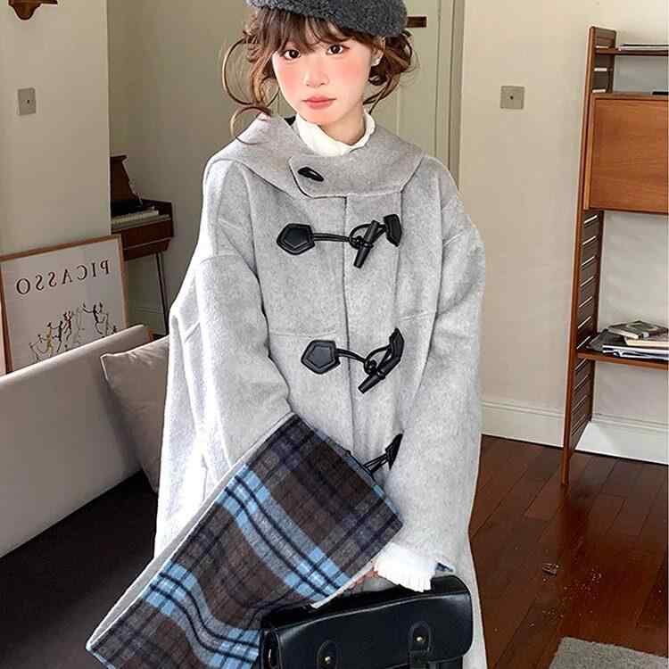 ウールコート レディース ショーワ レディース ハイ グレー 両面 ウール コート、 冬 ミドル 丈 スイート ハイ エンド ウール コート
