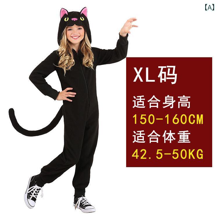 ハロウィン コスチューム ハロウィン 子供の 日 パジャマ パーティー ステージ パフォーマンス 大人 子供用 かわいい 黒 猫 ジャンプ スーツ コスチューム