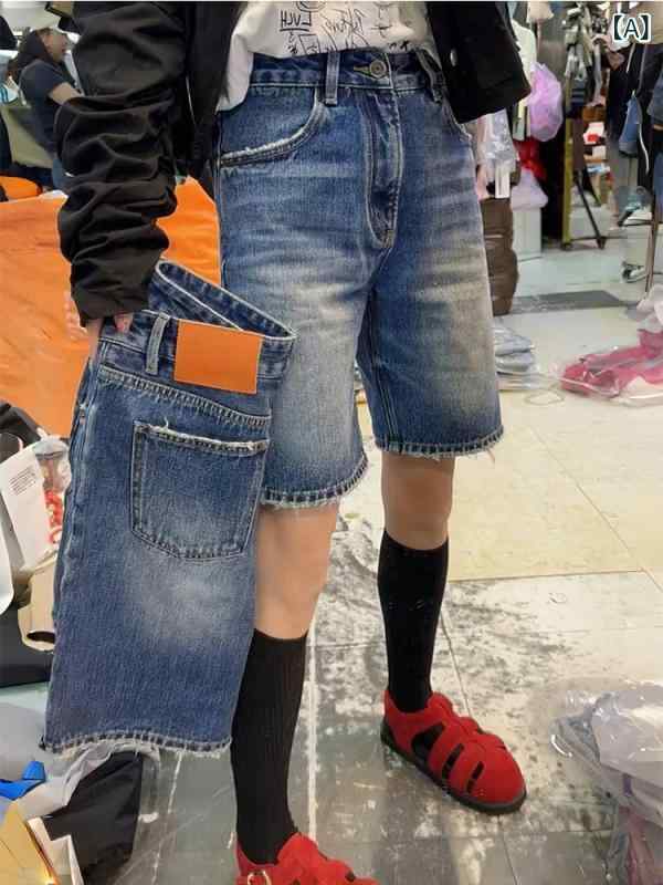 デニムショートパンツ レディース 大きい サイズ ハイ ウエスト デニム ブルー ショート パンツ レディース 2025年 夏 新作 ファット mm スリムウェア デニム ショート パンツ ミドル 丈 パンツ