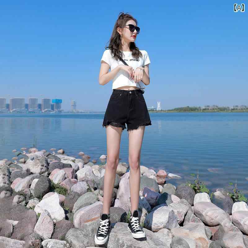 デニムショートパンツ レディース ブラック ハイ ウエスト デニムショートパンツ レディース 夏 薄手 2025 新作 ゆったり ワイド レッグスリム ホット ガール ホット パンツ