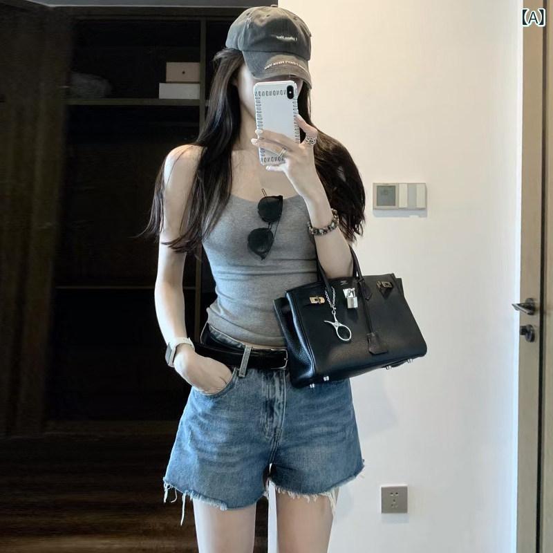 デニムショートパンツ レディース レトロ ウォッシュ ブルーの ロー エッジ タッセル ハイ ウエスト A ライン ジーンズ レディース 2025年 夏 新作 ハイ エンド ファッション ショーツ