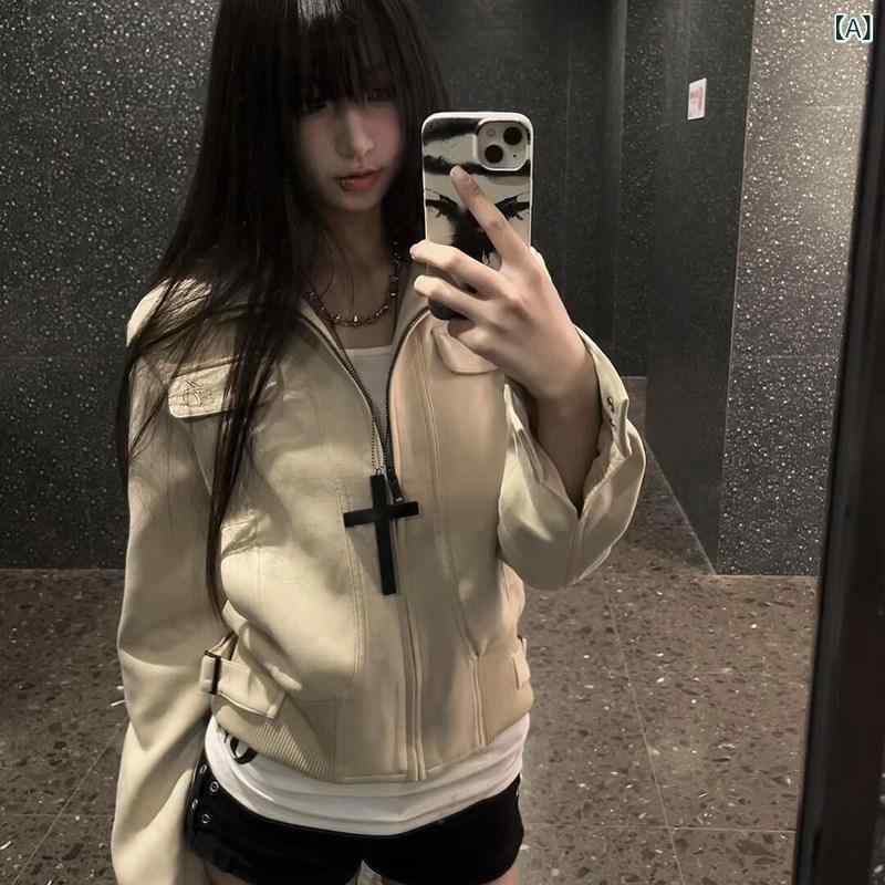 レザージャケットレディース秋冬 春の 磨り減らす アメリカン 表現スタイルの 上衣の 成人女性用 2025年 春の新 表現スタイル 特殊で 素晴らしい ひな型の 隅っこな 自動自転車の 上衣