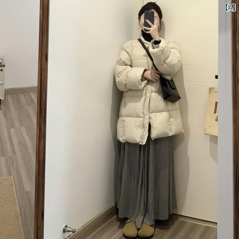 落ち込む上衣 レディース 韓国製 ラウンド 素っ首 真っただ中 丈 落ち込む 上衣（ レディース） 2025年 冬 新作 朦々たる ホワイトダックダウン ゆったり 生あたたかい 厚地の外套