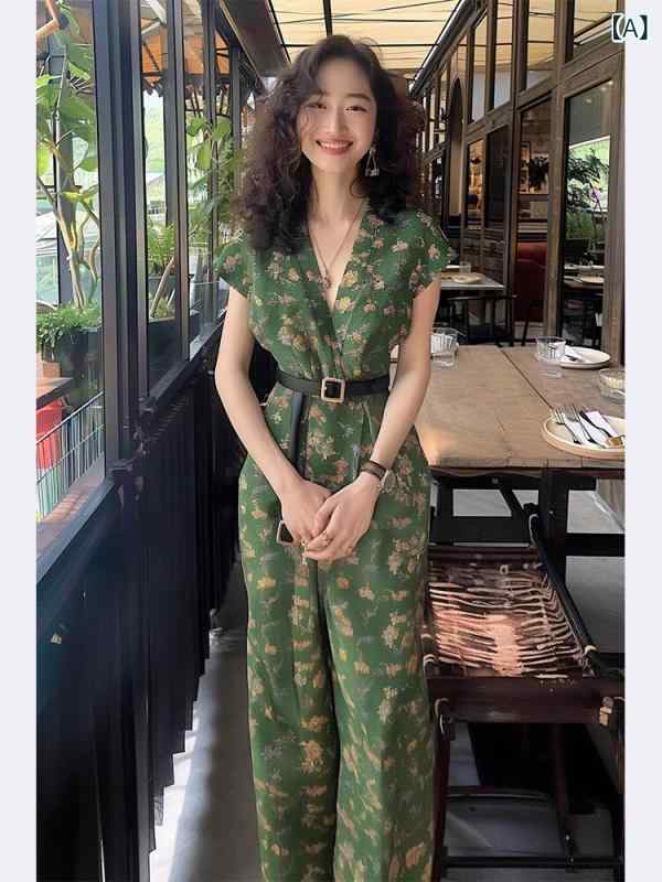 ジャンプスーツ レディース 女性の ための ユニークで 美しい 花柄の ジャンプ スーツ、 夏の スリム スタイル、 2025年の新 スタイルの ファッショナブルな ハイ ウエスト スリミング ジャンプ スーツ